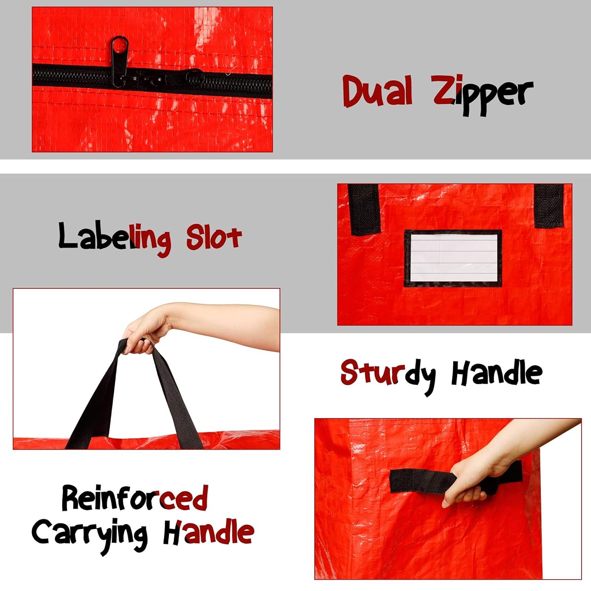 Lulu Home Christmas Tree Storage Bag, Polyester Artificial Tree Storage Bag with Dual Zippers and Sturdy Handles, PEORTABLE Waterproof for Easy Xmas Tree Storage (Red, XL: 65x30x15 inch) - imagem de detalhe 2