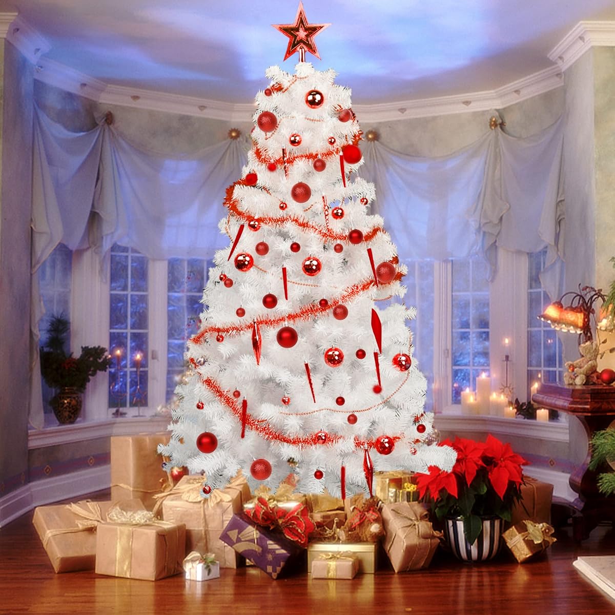 Lulu Home Christmas Assorted Ball Ornament, 75 Pieces Red Shatterproof Balls Xmas Seasonal Decorations for Xmas, Pre-Strung - detail image 3