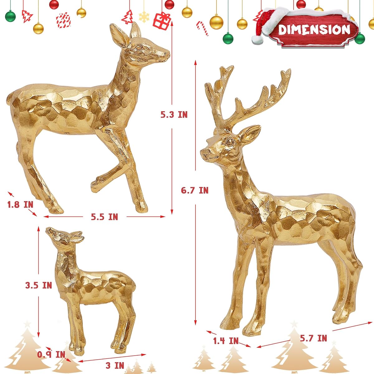 Lulu Home 3 PCS Christmas Tabletop Decorations, Resin Golden Reindeer Family Figurines with Diverse Postures, Xmas Holiday Winter Centerpieces Ornaments for Mantel Shelf Sill Decor(Family) - detail image 1