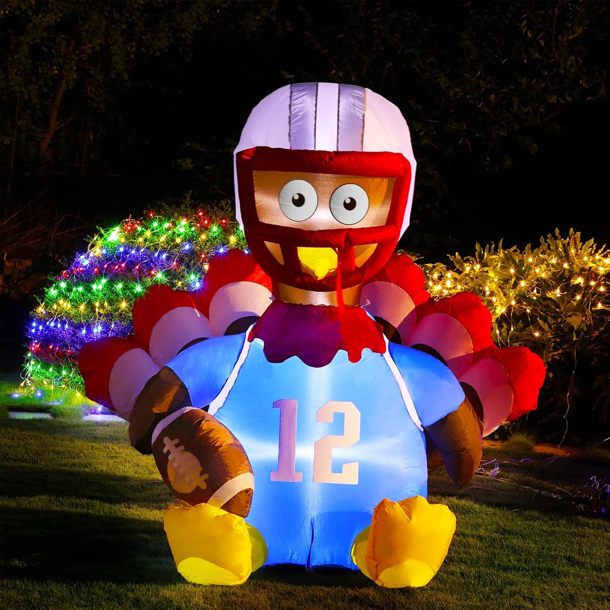 Lulu Home Thanksgiving Inflatable Decoration Outdoor, 5 FT Air Blown American Football Turkey with Built in Lights, Blown Up Helmet Rugby Turkey for Fall Outdoor Holiday Yard Lawn Garden Decoration - imagem de detalhe 5