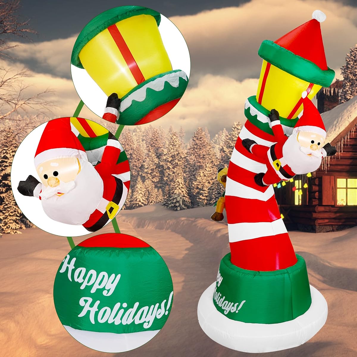 Lulu Home 9FT Christmas Inflatable Decorations, Giant Lighted Lighthouse with Santa and Reindeer, Xmas Blowups with Drawstring Bags for Winter Holiday Yard Lawn Garden Outdoor Decor - imagen de detalle 6