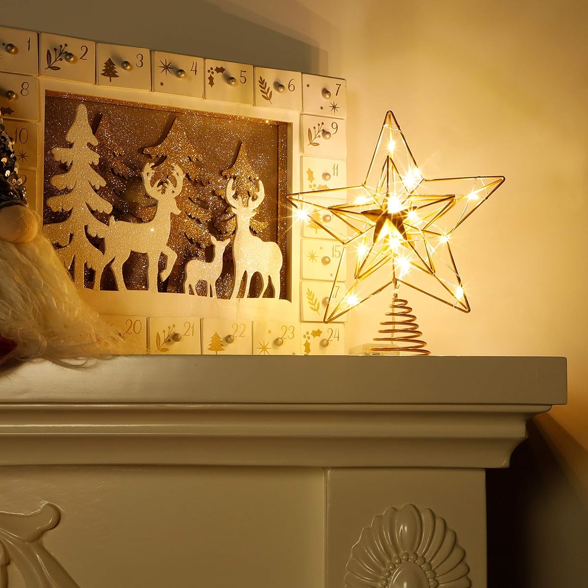 Lulu Home Christmas Tree Topper, 8.5" X 7.6" Golden Christmas LED Star Tree Topper, 15 LED Lighted Xmas Tree Star Topper Christmas Tree Ornament Decoration - imagem de detalhe 3