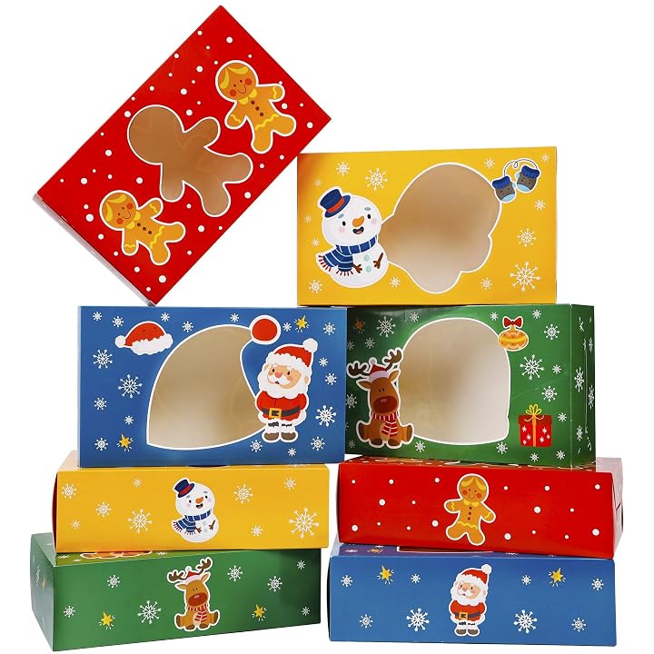 Lulu Home 24 Pieces Christmas Treat Boxes, Transparent Window 3D Xmas House Cardboard for Gifts and Candy, Holiday Party Favor Supplies Candy and Cookies Boxes