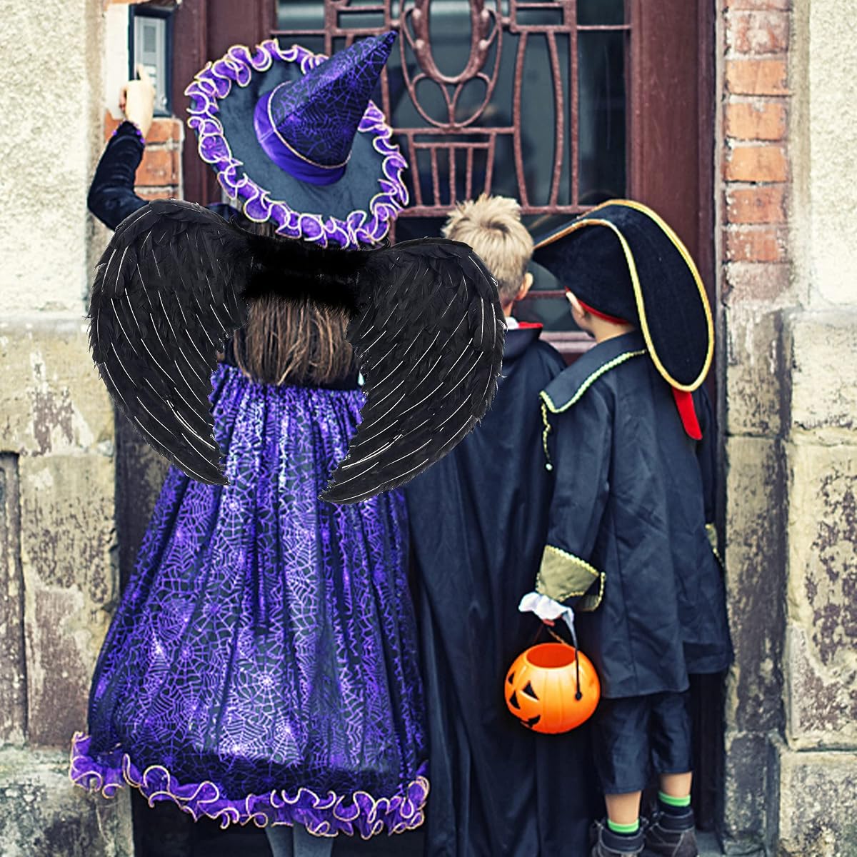 Lulu Home Halloween Bat Wings, Black Bat Wings, Adult Bat Wing Costume Vampirina Costume Devil Wings for Men and Women (Feathered Wings) - detail image 5