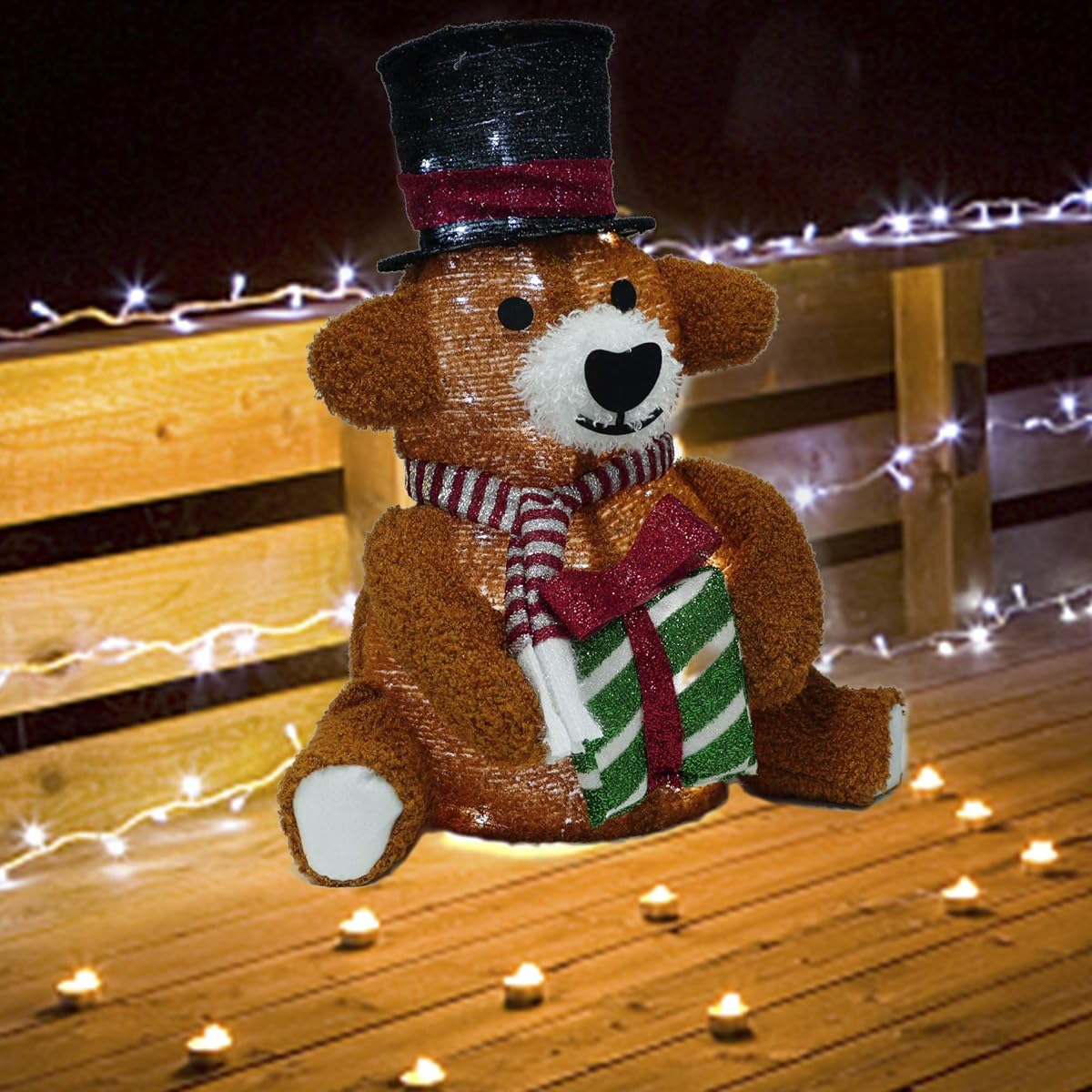 Lulu Home Christmas Collapsible Brown Bear Decoration, 24 Inch 48 LED Christmas Lighted Brown Bear Ornaments with Clear Lights, Plug-in Christmas Light Up Brown Bear Indoor Outdoor Yard Holiday Decor - imagen de detalle 3