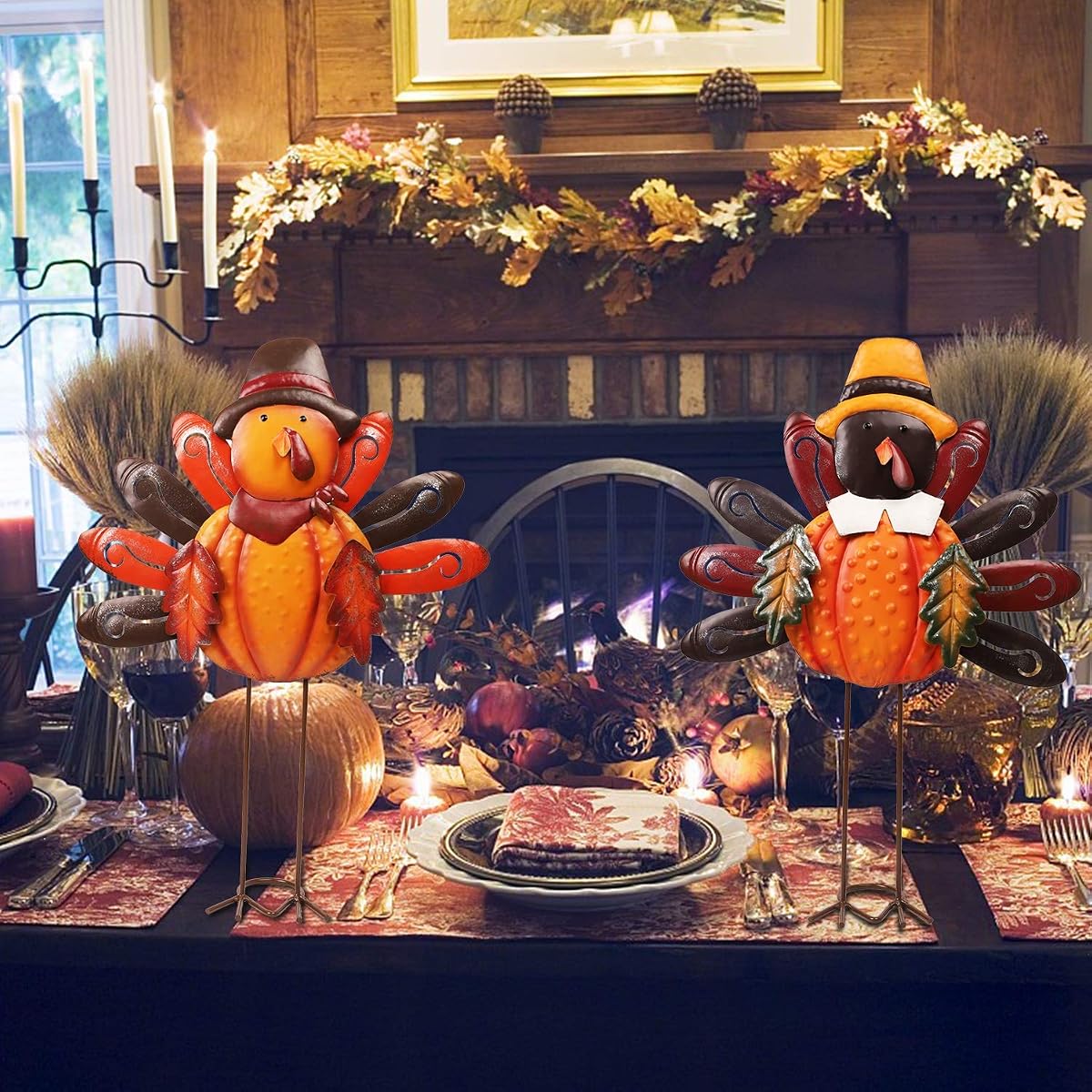Lulu Home Thanksgiving Turkey Decors, Set of 2 Metal Turkey Standing Fall Decorations, Happy Thanksgiving Autumn Fall Outdoor Decorations - imagen de detalle 3