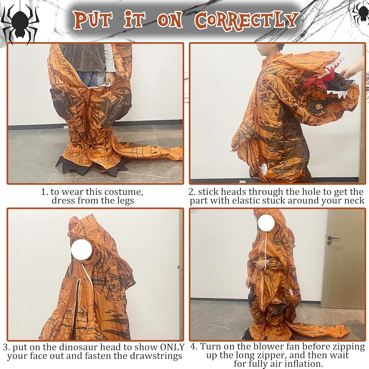 Lulu Home 6.5FT H Inflatable Dinosaur T-Rex Costume for Kids, Halloween Blow Up Fancy Dress Costume for Boys Girls Dinosaur Themed Party Trick or Treat Activity, Brown - Medium - imagem de detalhe 3