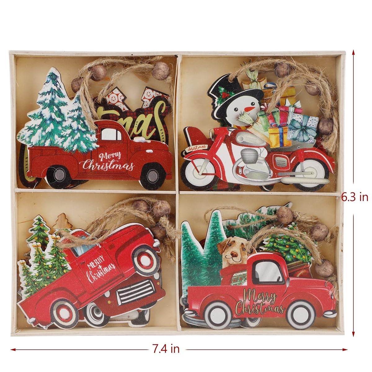 Lulu Home Christmas Hanging Ornaments, 12 Pcs Wooden One-side Printed Christmas Hanging Decorations, Red Truck Snowman Joy Hanging ornaments for Xmas tree Gift DIY Crafts - imagem de detalhe 6