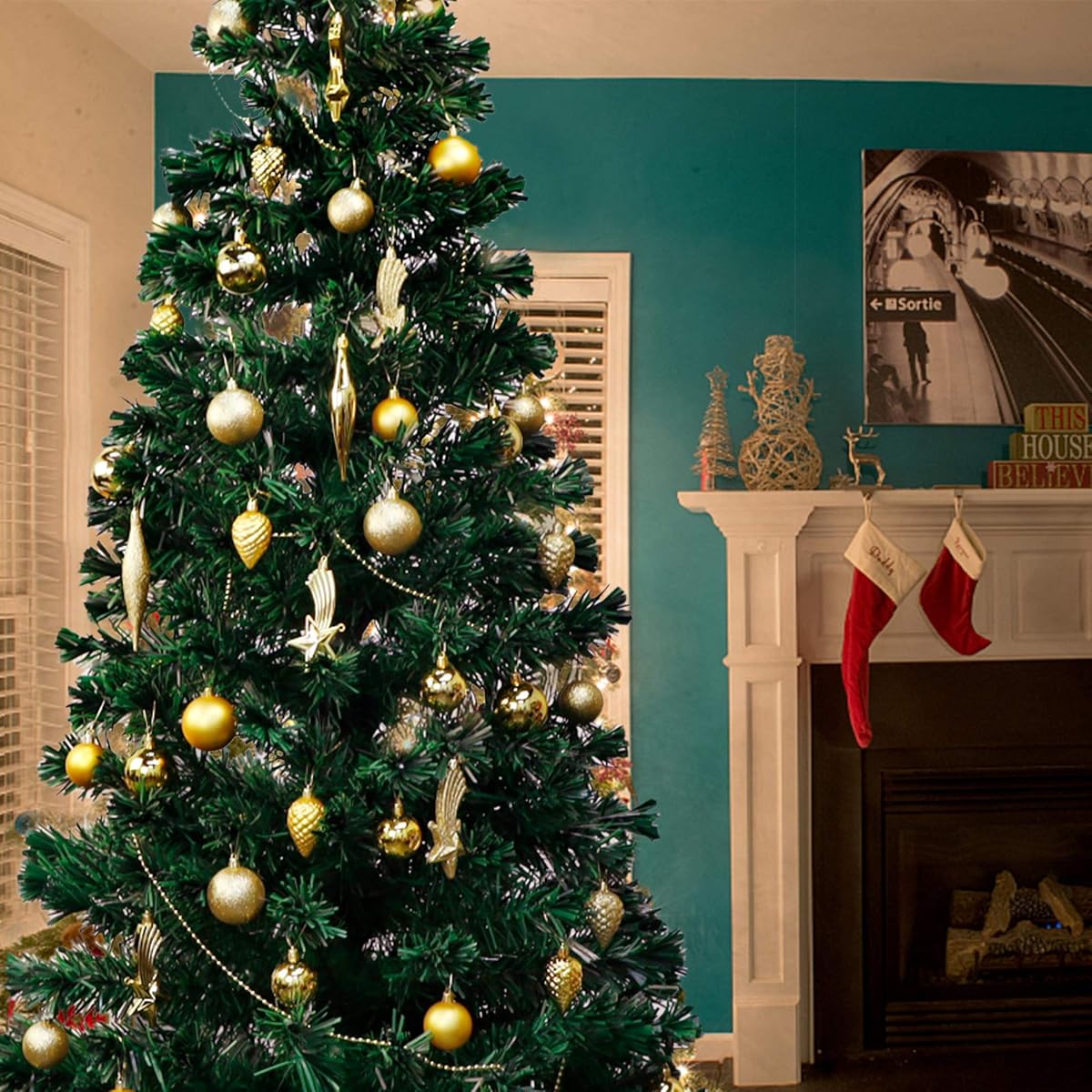 Lulu Home Assorted Christmas Tree Ornaments Set, 60 Pieces Golden Shatterproof Balls Xmas Seasonal Decorations for Easter Decoration, Pre-Strung - imagen de detalle 4