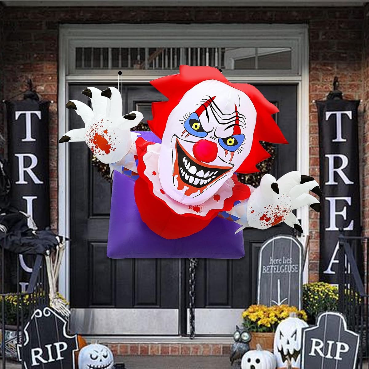 Lulu Home 4.1FT L Halloween Inflatable Clown Decoration, Light Up Air-Blown Scary Clown Broke Out from Windows with Rotating Head for Walls Front Doors Haunted House Holiday Hanging Display - imagem de detalhe 5