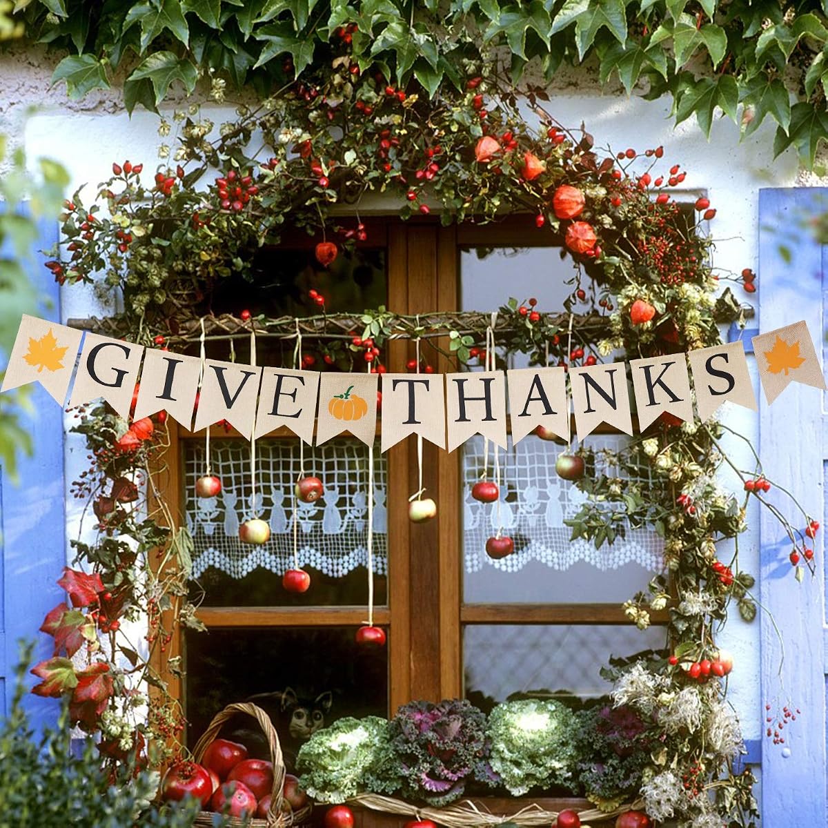 Lulu Home Fall Festive Give Thanks Banner - 6.6 FT Burlap Harvest Banner Decor for Fall Party & Autumn Sign - detail image 3