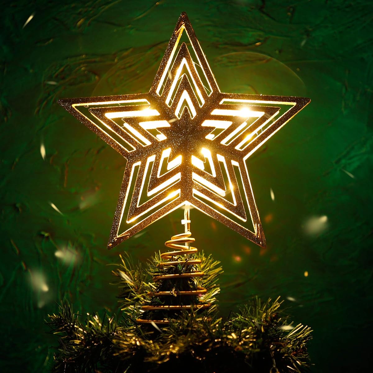 Lulu Home Christmas Tree Topper, 11.8" X 9.5" Golden Christmas LED Star Tree Topper, 20 LED Lighted Xmas Tree Star Topper Christmas Tree Ornament Decoration - imagen de detalle 4