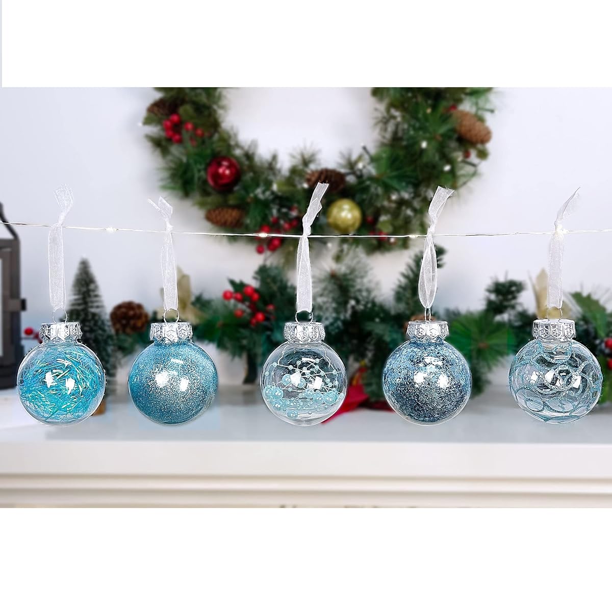 Lulu Home 30ct 2.36" Clear Christmas Ball Ornaments, Pre-Strung Transparent Balls with Unique Decorations Inside, Shatterproof Plastic Balls for Xmas Party Wreath Garlands Trees, Light Blue - imagem de detalhe 4