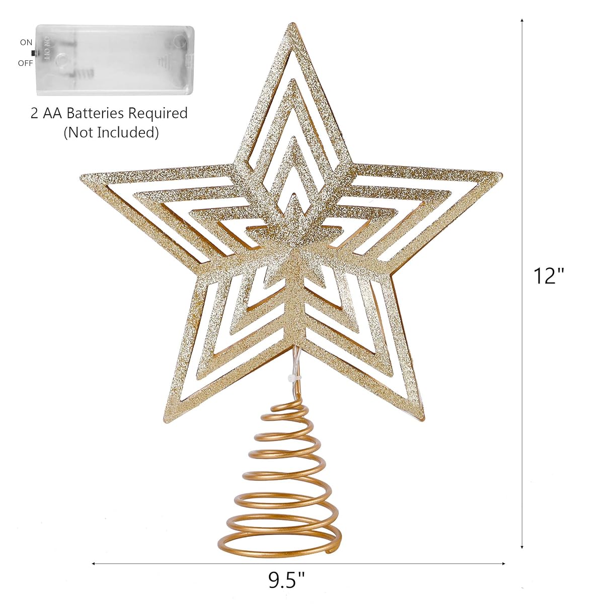Lulu Home Christmas Tree Topper, 11.8" X 9.5" Golden Christmas LED Star Tree Topper, 20 LED Lighted Xmas Tree Star Topper Christmas Tree Ornament Decoration - imagen de detalle 1