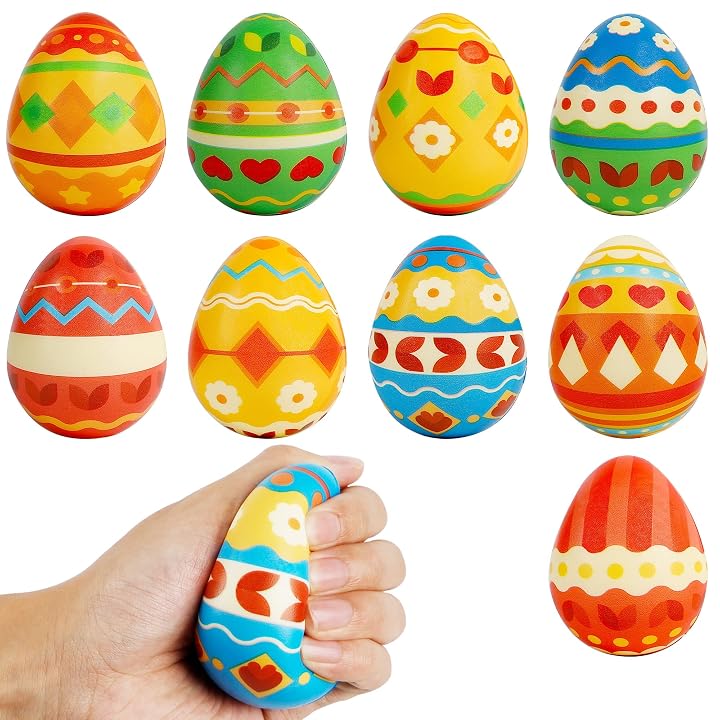 Lulu Home Easter Stress Relief Eggs, 3" Slow Rising Colorful Easter Eggs with Gorgeous Patterns, Squishy Eggs for Kids Easter Egg Hunt Basket Stuffer Fillers Party Favors, 9 out of 18