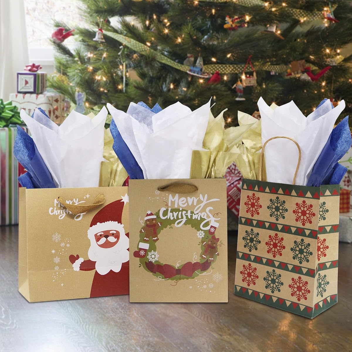 Lulu Home Christmas Tissue Paper Assortment, 180 Sheets Assorted Colors(White, Blue, Golden) Premium Quality Tissue Paper, Paper Bundle for Gift Wrap, Gift Wrapping Paper Crafts - imagen de detalle 4