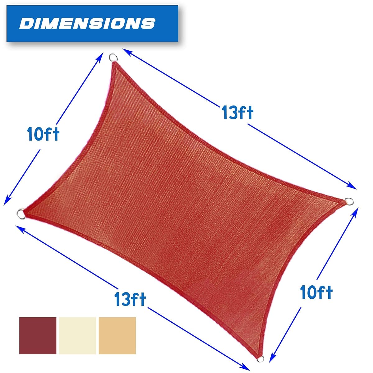 Lulu Home 10'x13' Rectangle Sun Shade Sail, UV Block Shade Sail, Outdoor Sun Shade Canopy for Patio Backyard Garden, Terra - imagem de detalhe 1