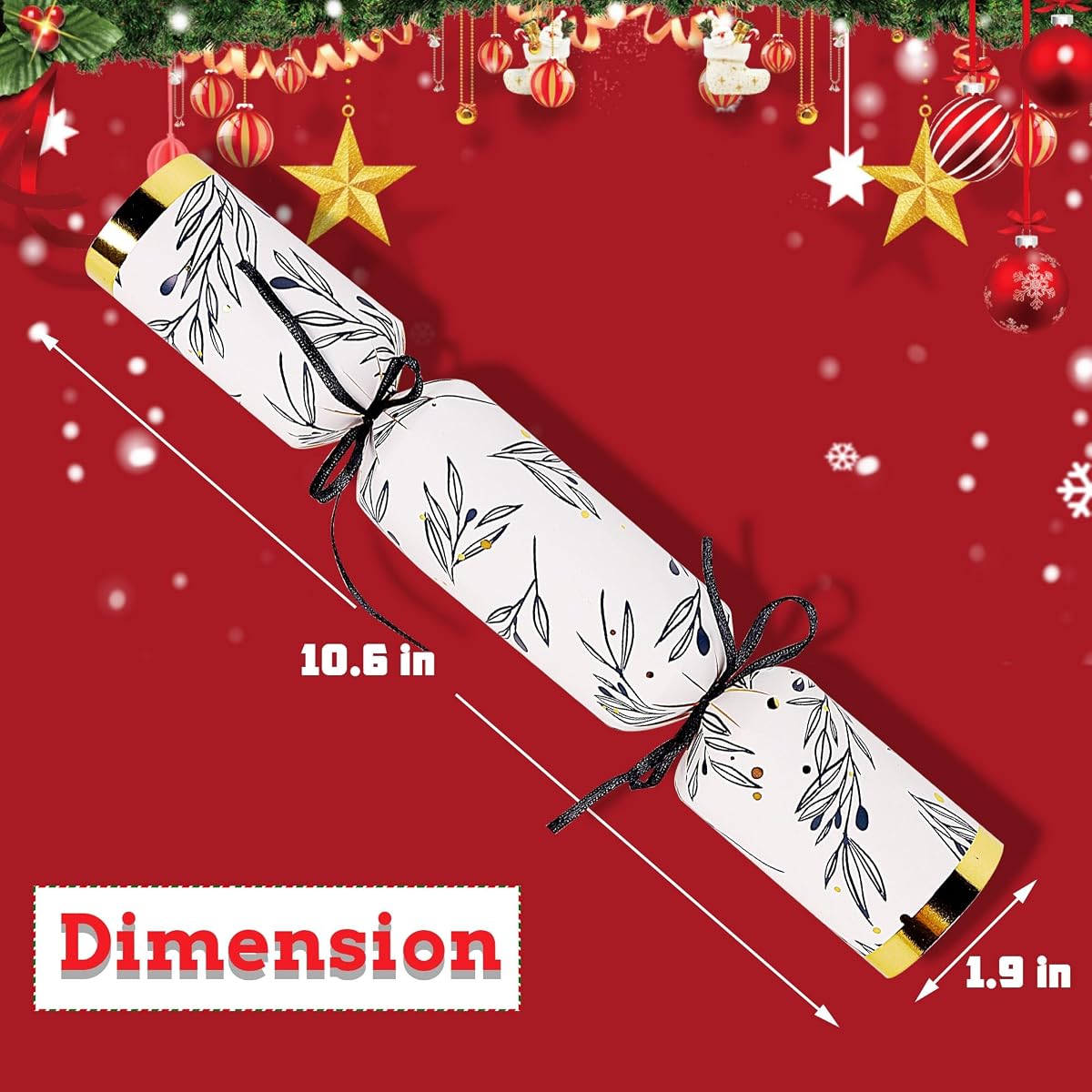 Lulu Home 8 Packs Non-Snap Christmas Crackers Set, Xmas Gift Box Kit for Party Dinner Game Traditions, Each 10.6" H x 1.9" Dia, Golden & Silver Patterned - imagem de detalhe 1