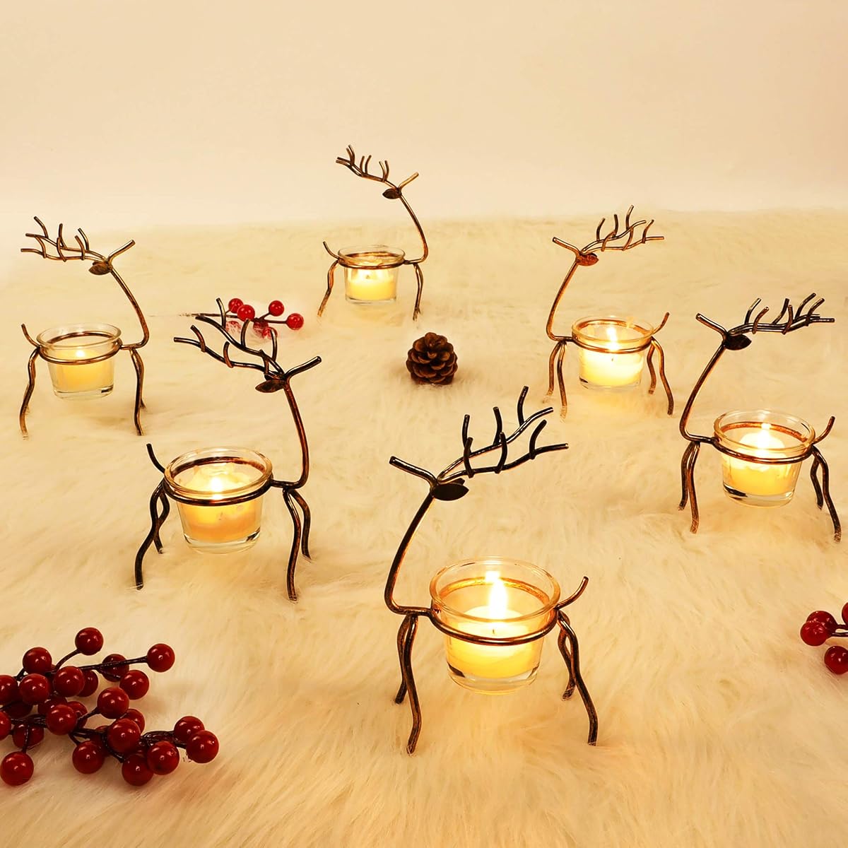 Lulu Home Set of 6 Metal Reindeer Tea Light Candle Holders, 6.7" H Christmas Candle Holders, Christmas Reindeer Decoration for Table, Mantel, Window Sill Holiday, Wedding, Housewarming - imagen de detalle 2
