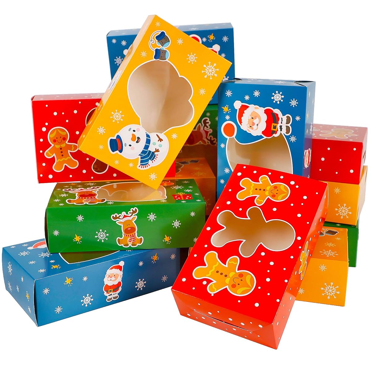 Lulu Home 24 Pieces Christmas Treat Boxes, Transparent Window 3D Xmas House Cardboard for Gifts and Candy, Holiday Party Favor Supplies Candy and Cookies Boxes - imagen de detalle 5
