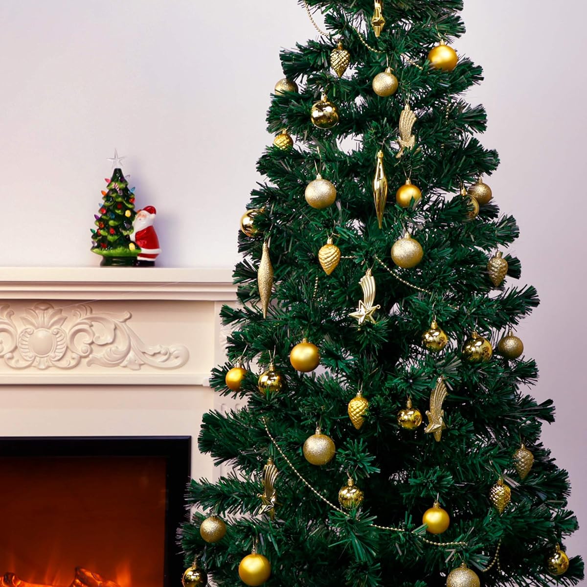 Lulu Home Assorted Christmas Tree Ornaments Set, 60 Pieces Golden Shatterproof Balls Xmas Seasonal Decorations for Easter Decoration, Pre-Strung - imagen de detalle 3