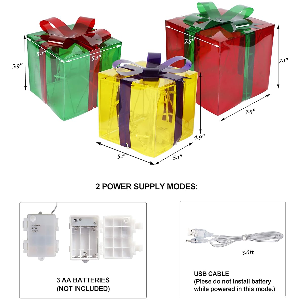 Lulu Home Christmas Lighted Gift Boxes, 60 LED Light Up Deocr Outdoor, Light Up Christmas Boxes Present Decorations Outdoor Yard Red Green Yellow - imagen de detalle 1