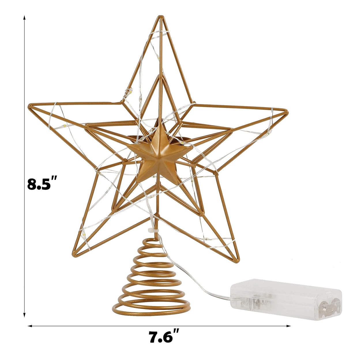 Lulu Home Christmas Tree Topper, 8.5" X 7.6" Golden Christmas LED Star Tree Topper, 15 LED Lighted Xmas Tree Star Topper Christmas Tree Ornament Decoration - imagem de detalhe 1