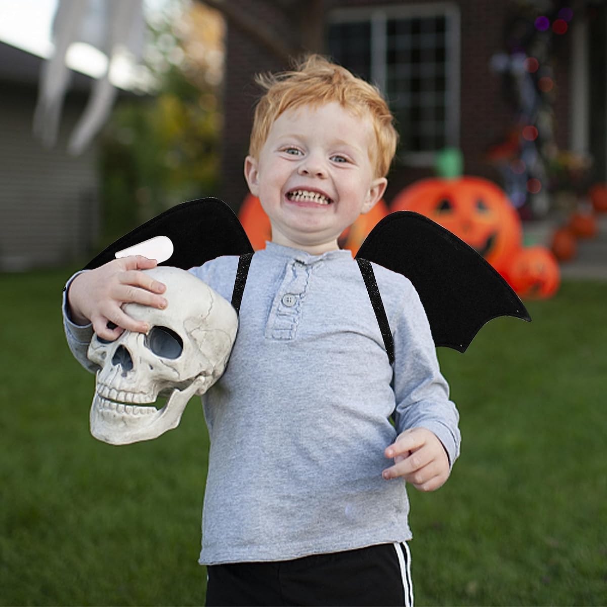 Lulu Home Bat Wings for Kids, Black Wings for Halloween Costume Vampire Witch Dress Up Role Play Props Party Decoration - detail image 2