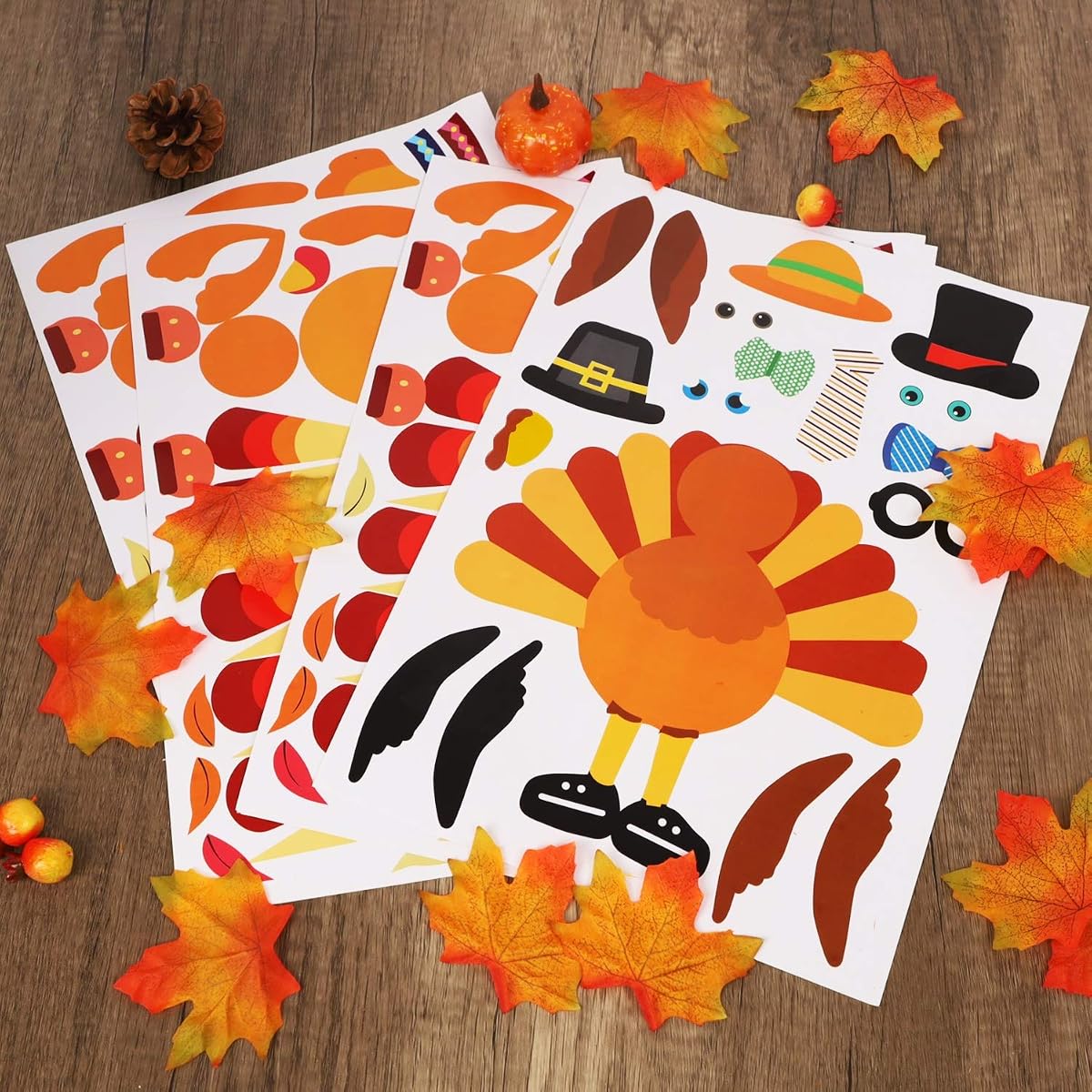 Lulu Home Thanks-Giving Game, 20 Sheets Make-A-Turkey Stickers, Kids DIY Turkey Sticker Craft for Fall Party, Family Gethering and Class Game - imagem de detalhe 1