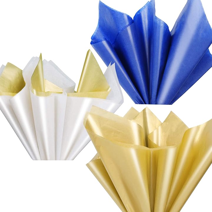 Lulu Home Christmas Tissue Paper Assortment, 180 Sheets Assorted Colors(White, Blue, Golden) Premium Quality Tissue Paper, Paper Bundle for Gift Wrap, Gift Wrapping Paper Crafts