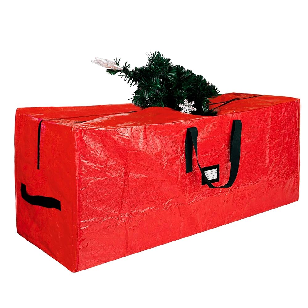 Lulu Home 50" L x 20" W x 15" H Christmas Tree Storage Bag, Red Polyester Artificial Tree Storage Bag with Dual Zippers and Sturdy Handles, Portable Waterproof for Easy Xmas Tree Storage