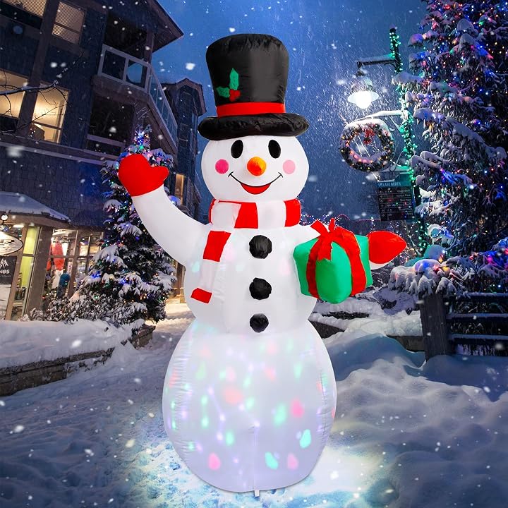 Lulu Home Christmas Yard Decorations, 5 FT Inflatable Lighted Snowman with Rotating Projection Lamp, Xmas Blow Up Inflatable Snowman Outdoor Indoor Decorations