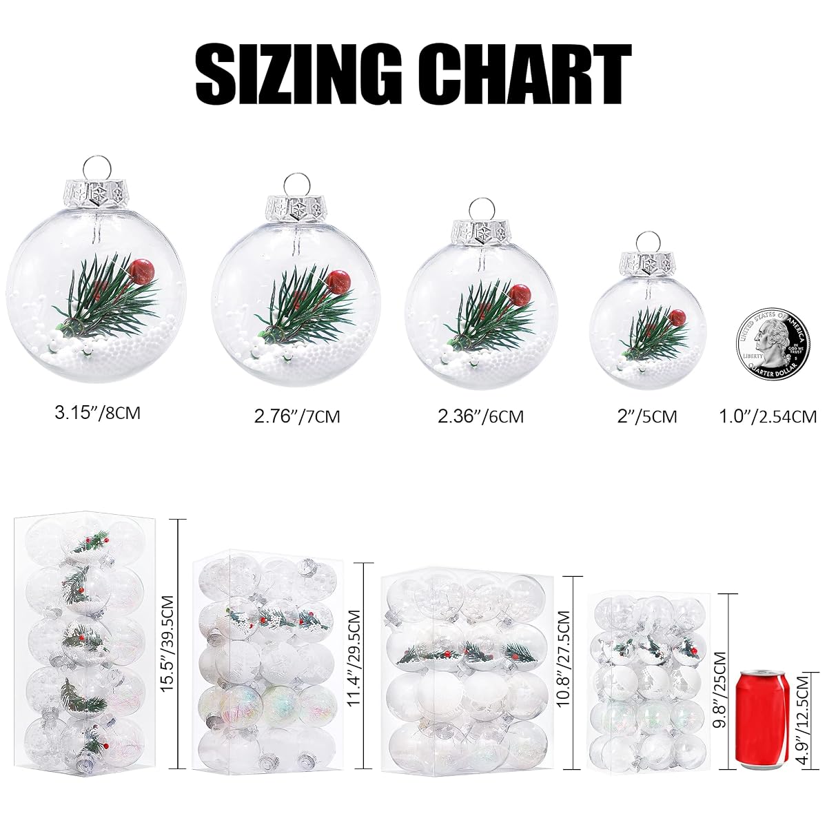 Lulu Home 20ct 3.15" Clear Christmas Ball Ornaments, Pre-Strung Transparent Balls with Unique Decorations Inside, Shatterproof Plastic Balls for Xmas Party Wreath Garlands Trees, White - imagen de detalle 2