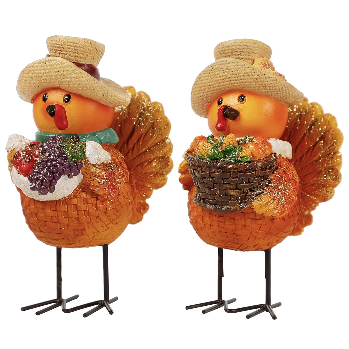 Lulu Home Thanksgiving Turkey Figurines, 2 Pack Resin Turkey Ornaments with Metal Legs Autumn Shelf Sitters, Thanksgiving Craft Turkey Fruit Kitchen Figurines Fall Fireplace Home Decor - imagem de detalhe 6