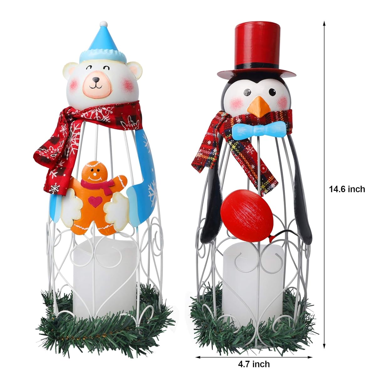Lulu Home Christmas LED Candle Lanterns, 2 Pack 14.6 Inch Penguin Polar Bear with Battery Operated Candle Lights, Light Up Christmas Tabletop Decorations - imagen de detalle 1