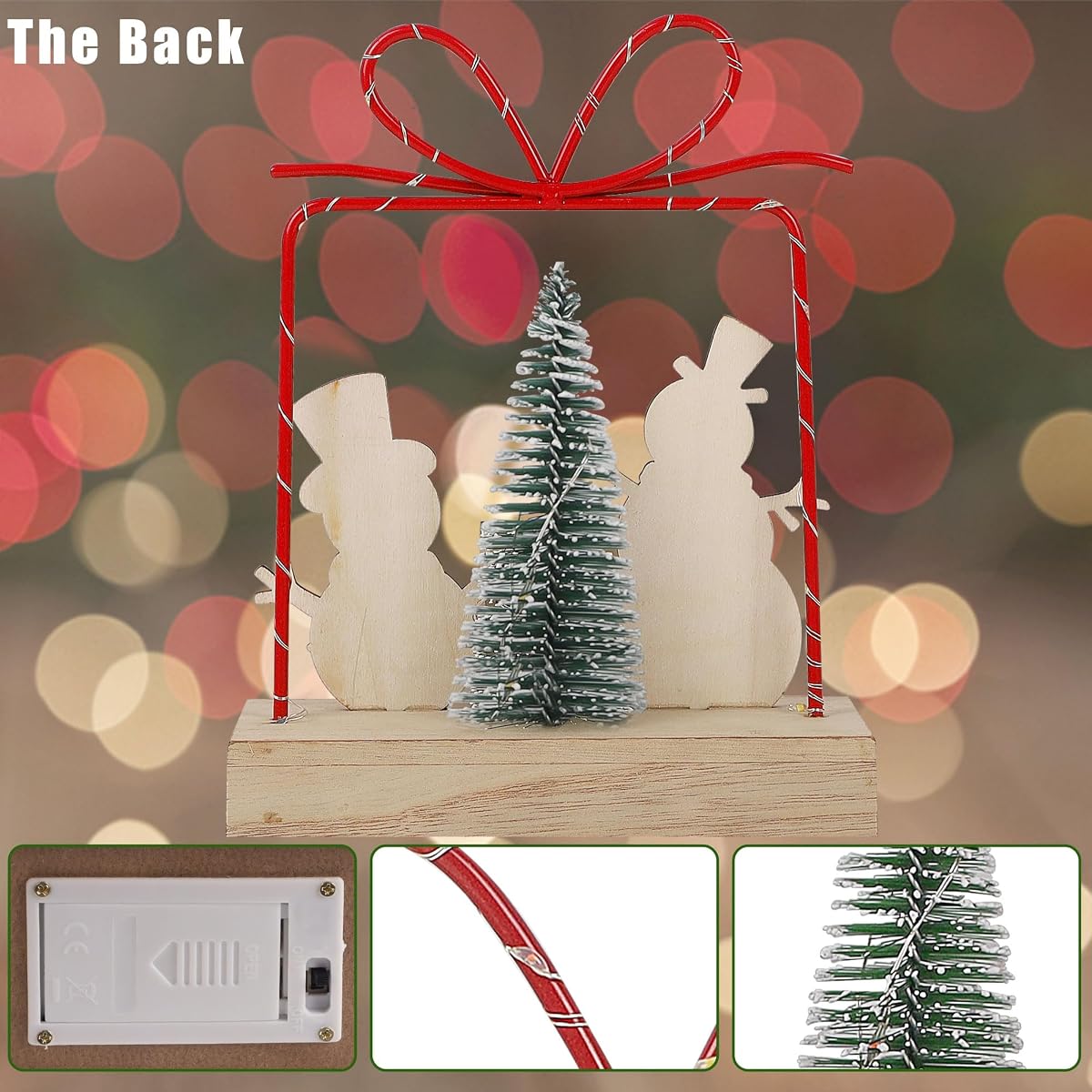 Lulu Home Christmas Tabletop Decoration, Wooden Pre-lit Xmas Snowmen Gift Boxes Ornament with Metal Frame, Battery Operated LED Light Up Holiday Sign for Indoor Mantel Shelf Decor - imagem de detalhe 2