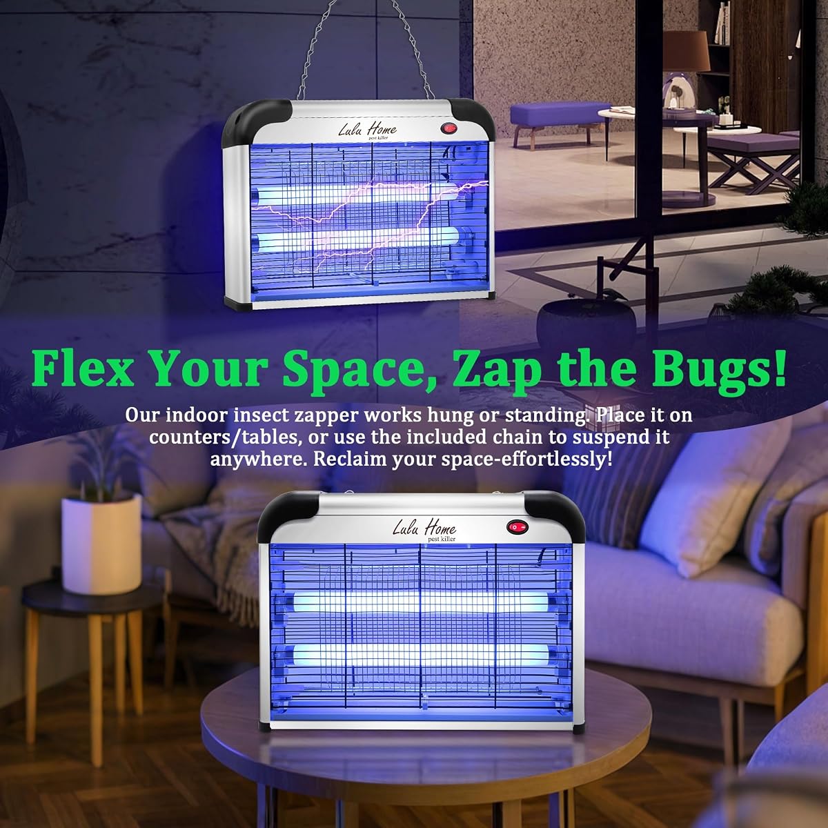 Lulu Home Electric Bug Zapper, Aluminium Indoor Mosquito Killer Insect Trap for Mosquito, Bug, Fly with Powerful 2800V Grid 25W Bulbs - detail image 5