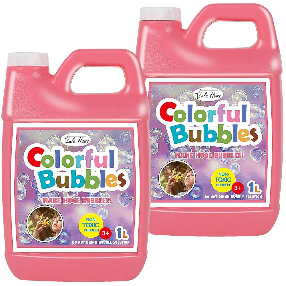 Lulu Home 2 Packs Bubble Concentrated Solution, 2 L/ 67.6 OZ Bubble Refill Solution for Kids Bubble Machine, Giant Bubble Wand, Bubble Blower, Birthday Party Favors - Up to 5 Gallons, Pink Bottle