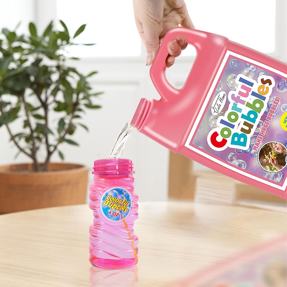 Lulu Home 2 Packs Bubble Concentrated Solution, 2 L/ 67.6 OZ Bubble Refill Solution for Kids Bubble Machine, Giant Bubble Wand, Bubble Blower, Birthday Party Favors - Up to 5 Gallons, Pink Bottle - 细节图 6