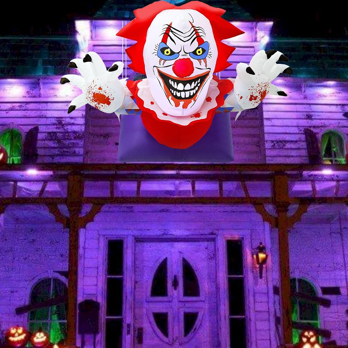Lulu Home 4.1FT L Halloween Inflatable Clown Decoration, Light Up Air-Blown Scary Clown Broke Out from Windows with Rotating Head for Walls Front Doors Haunted House Holiday Hanging Display - imagem de detalhe 6
