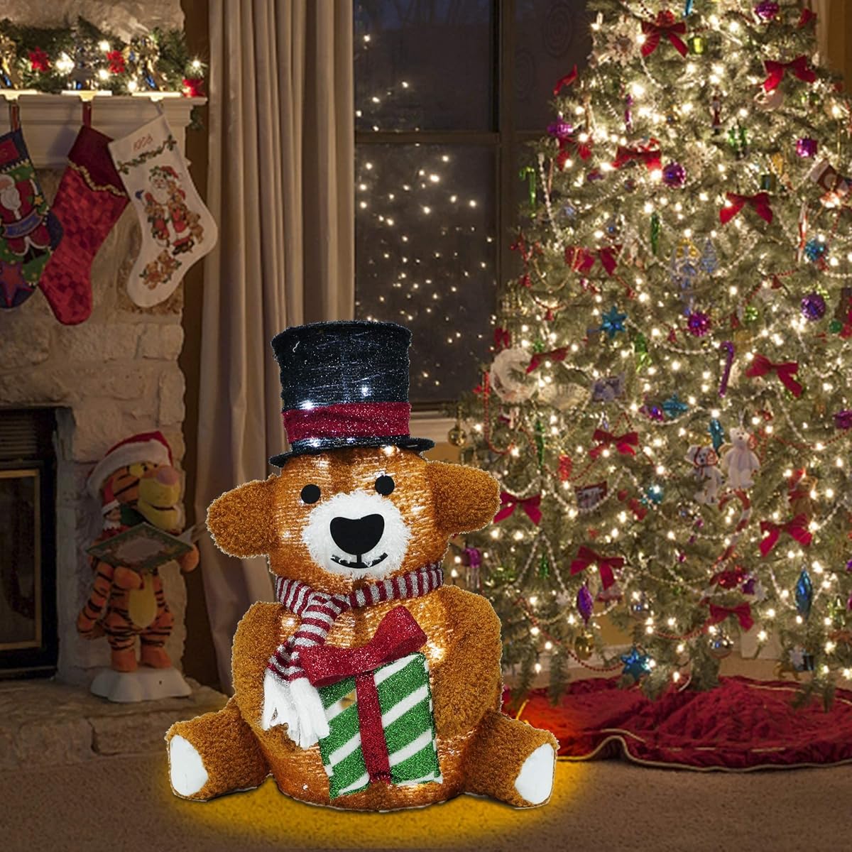 Lulu Home Christmas Collapsible Brown Bear Decoration, 24 Inch 48 LED Christmas Lighted Brown Bear Ornaments with Clear Lights, Plug-in Christmas Light Up Brown Bear Indoor Outdoor Yard Holiday Decor - imagen de detalle 6