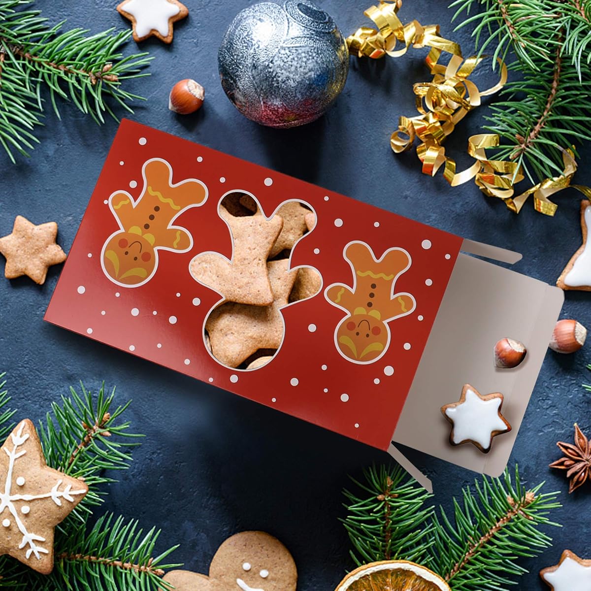 Lulu Home 24 Pieces Christmas Treat Boxes, Transparent Window 3D Xmas House Cardboard for Gifts and Candy, Holiday Party Favor Supplies Candy and Cookies Boxes - imagen de detalle 2