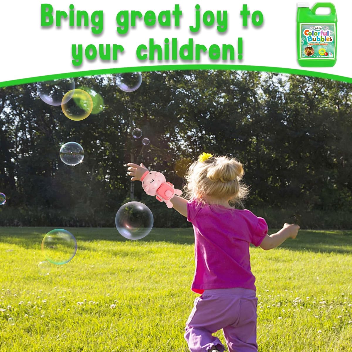 Lulu Home 2 Packs Bubble Concentrated Solution, 1 L/ 33.8 OZ Bubble Refill Solution for Kids Bubble Machine, Giant Bubble Wand, Bubble Blower Toys, Birthday Party Favors (Green Bottle), 778-G - 细节图 3