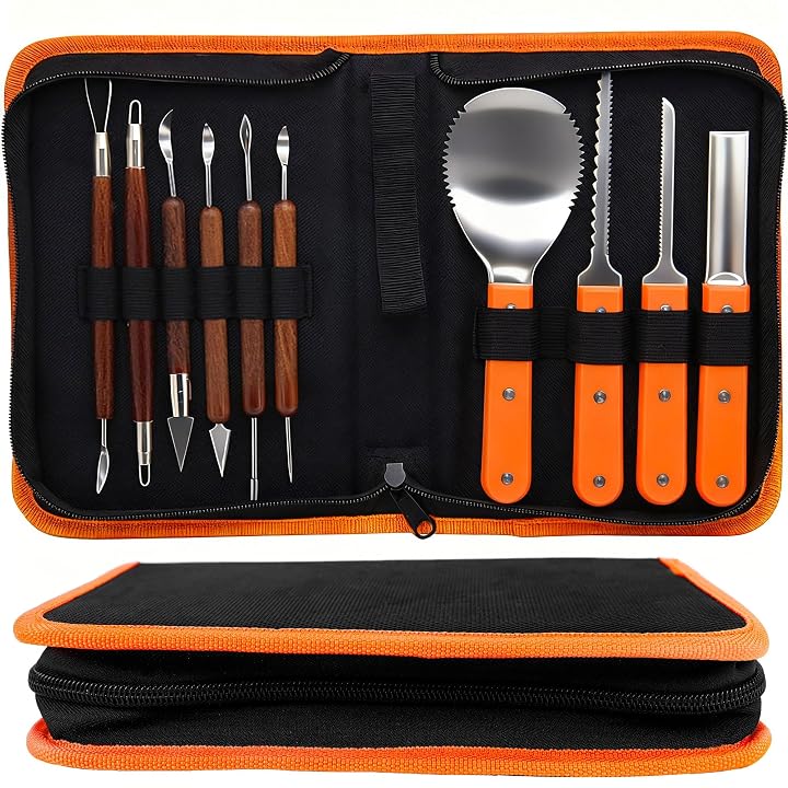 Lulu Home Halloween Pumpkin Carving Kit, 10 Pieces Professional Pumpkin Cutting Supplies for Jack-O-Lanterns with Bag