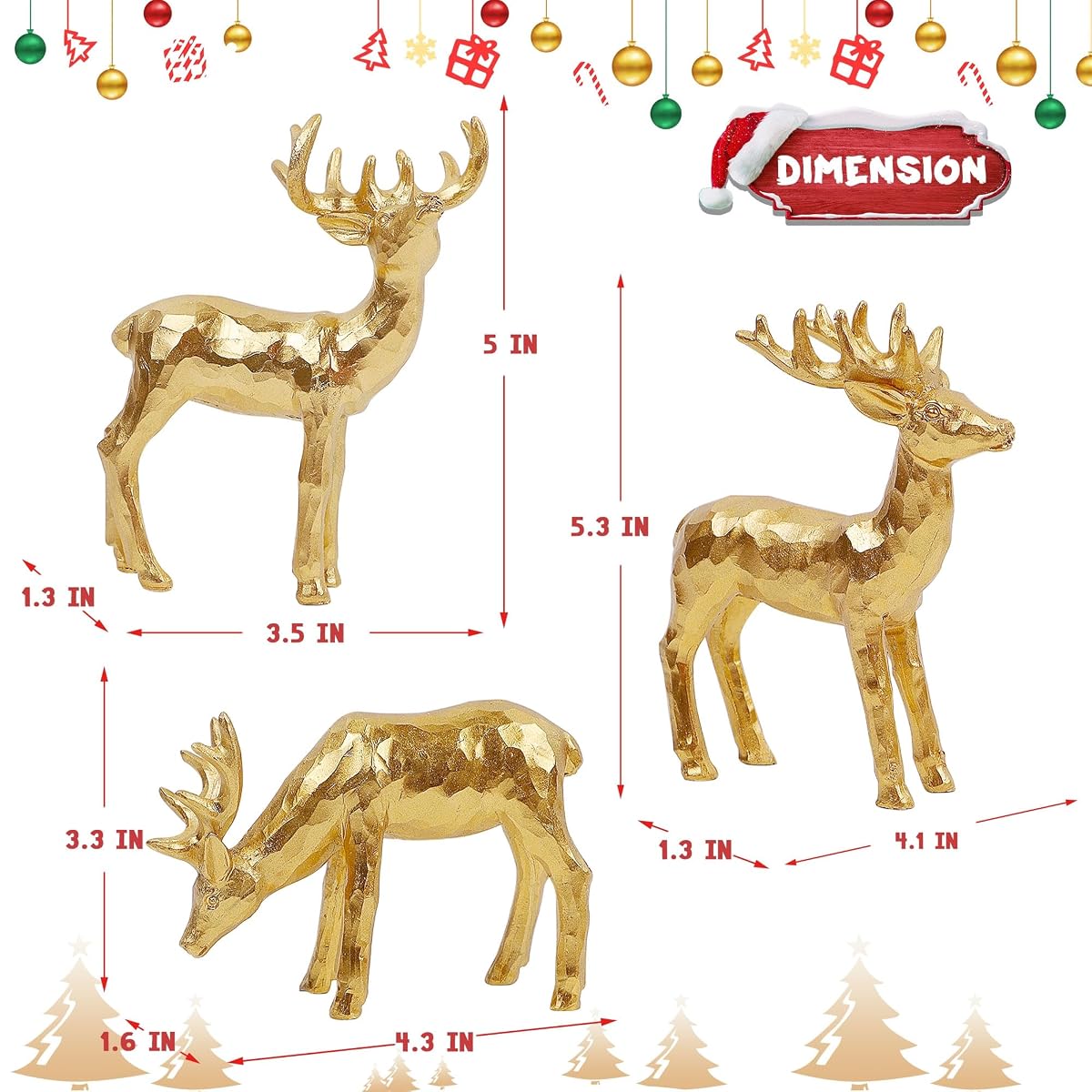 Lulu Home 3 PCS Christmas Tabletop Decorations, Resin Golden Reindeer Family Figurines with Diverse Postures, Xmas Holiday Winter Centerpieces Ornaments for Mantel Shelf Sill Decor(Peer) - imagem de detalhe 1