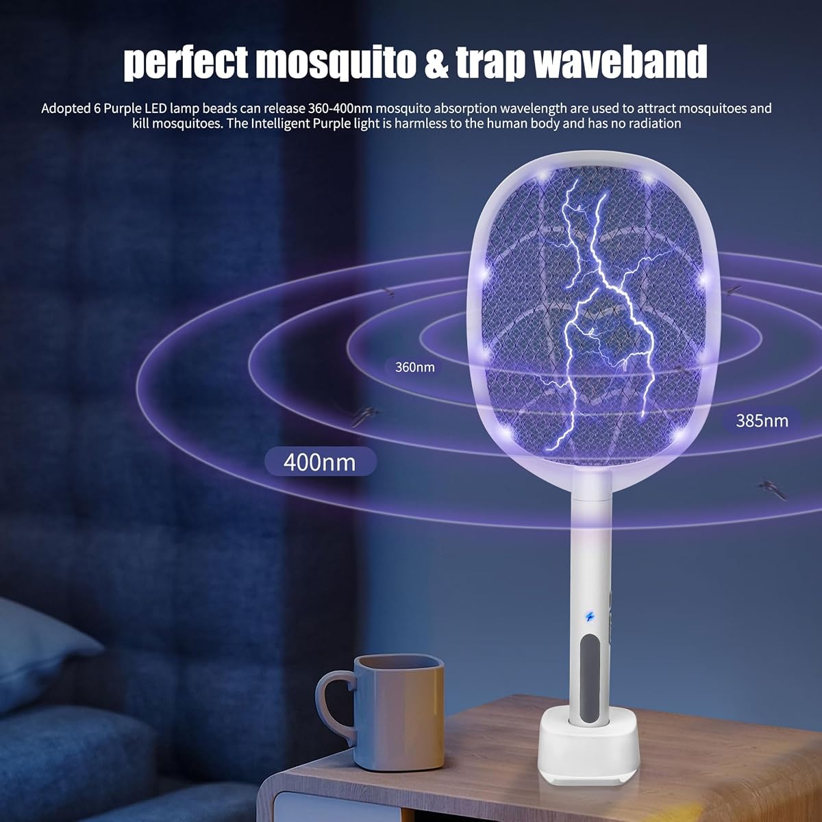 Lulu Home 2-in-1 Electric Bug Zapper Racket, 2 Pack 4000V High Voltage LED Lighted Handheld Mosquito Swatter with 3 Layer Safety Mesh, USB Charging Portable Fly Killer Racquet - detail image 6