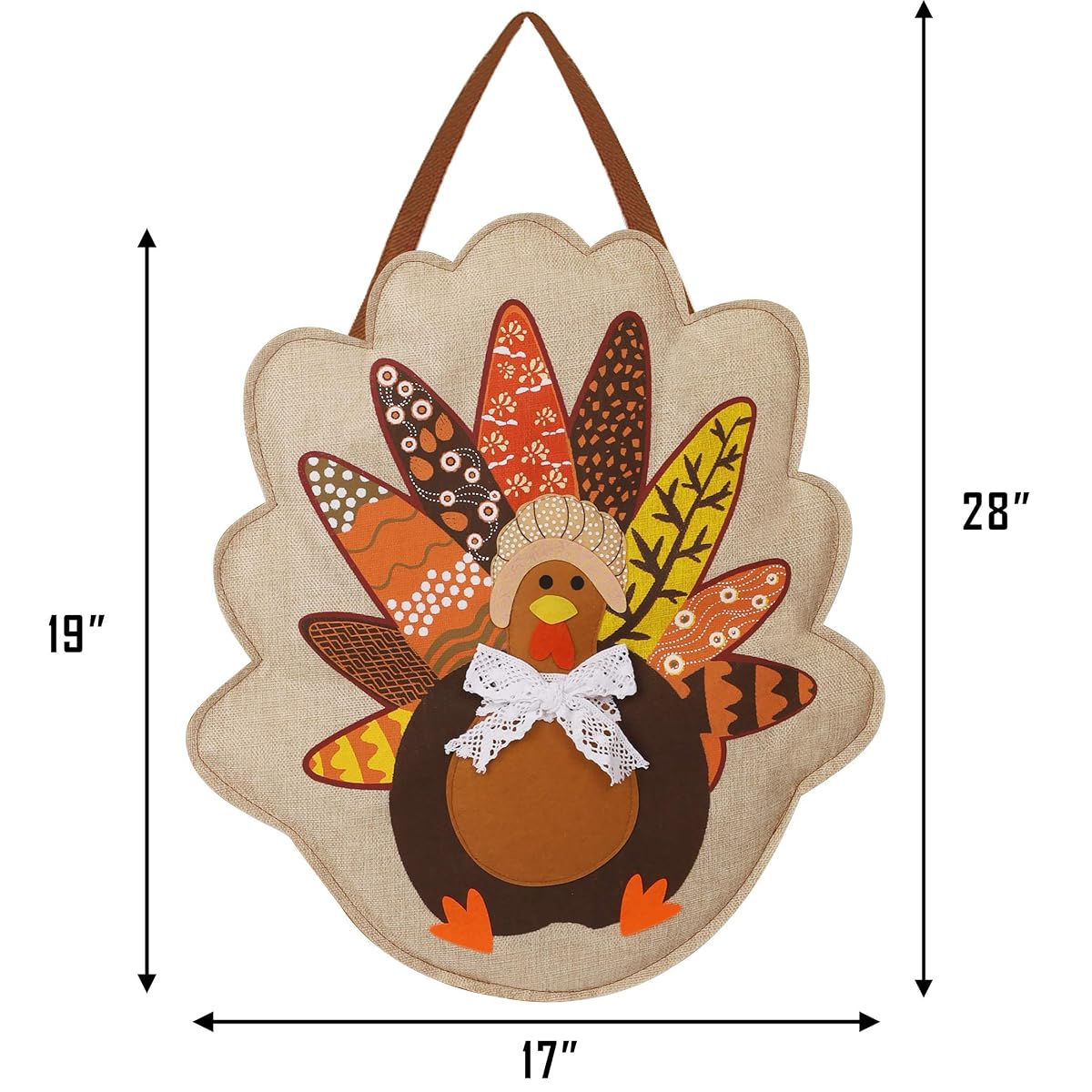 Lulu Home Thanksgiving Door Hainging Decoration, Fall Harvest Burlap Turkey Hanging Decor, Fall Thanksgiving Wall Decorations, Turkey Front Door Hanging Sign, Home Burlap Door Decor for Autumn - detail image 6