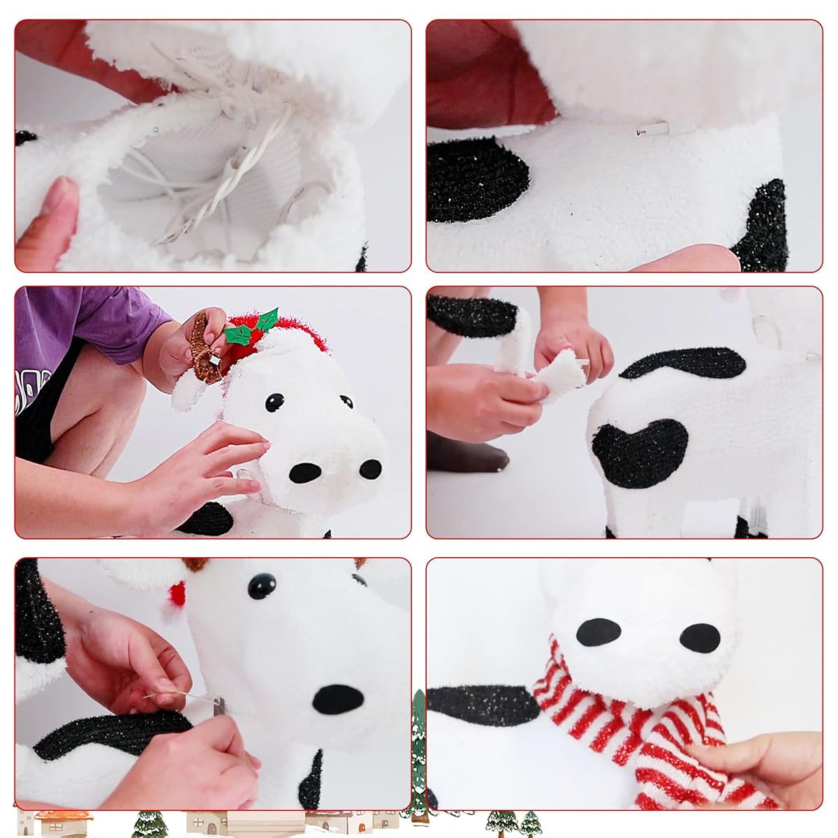 Lulu Home 21" H Christmas Yard Decoration, 3D Pre-lit Cow with 35 Warm White Lights, Light Up Diary Cattle Wearing Scarf & Santa Hat for Xmas Indoor Outdoor Holiday Lighted Display - imagen de detalle 2