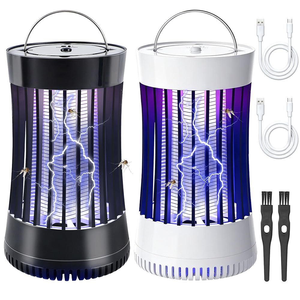 Lulu Home Bug Zapper Indoor, 2 Packs Mosquito Killer with Fan, 1500V Electric Fly Trap, USB Plug-in Insect Catcher for Home, Kitchen, Bedroom, Black & White