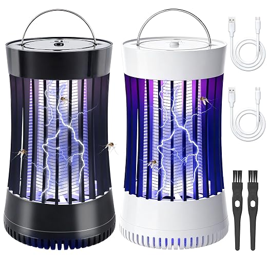 Lulu Home Bug Zapper Indoor, 2 Packs Mosquito Killer with Fan, 1500V Electric Fly Trap, USB Plug-in Insect Catcher for Home, Kitchen, Bedroom, Black & White